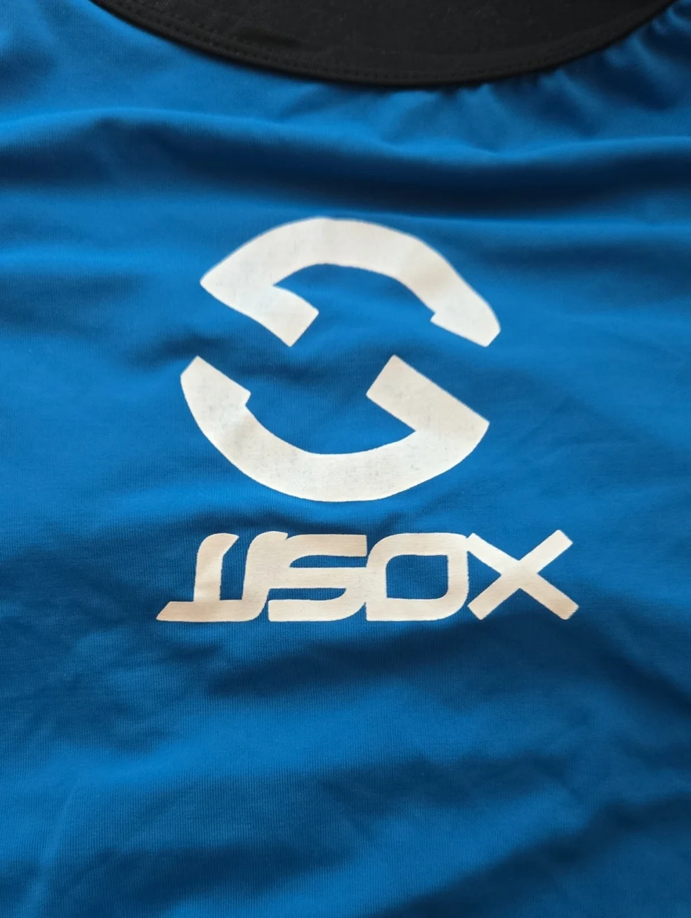 JJSOX Athletic Blue and White Performance Singlet with Red Logo - Picture 4 of 5